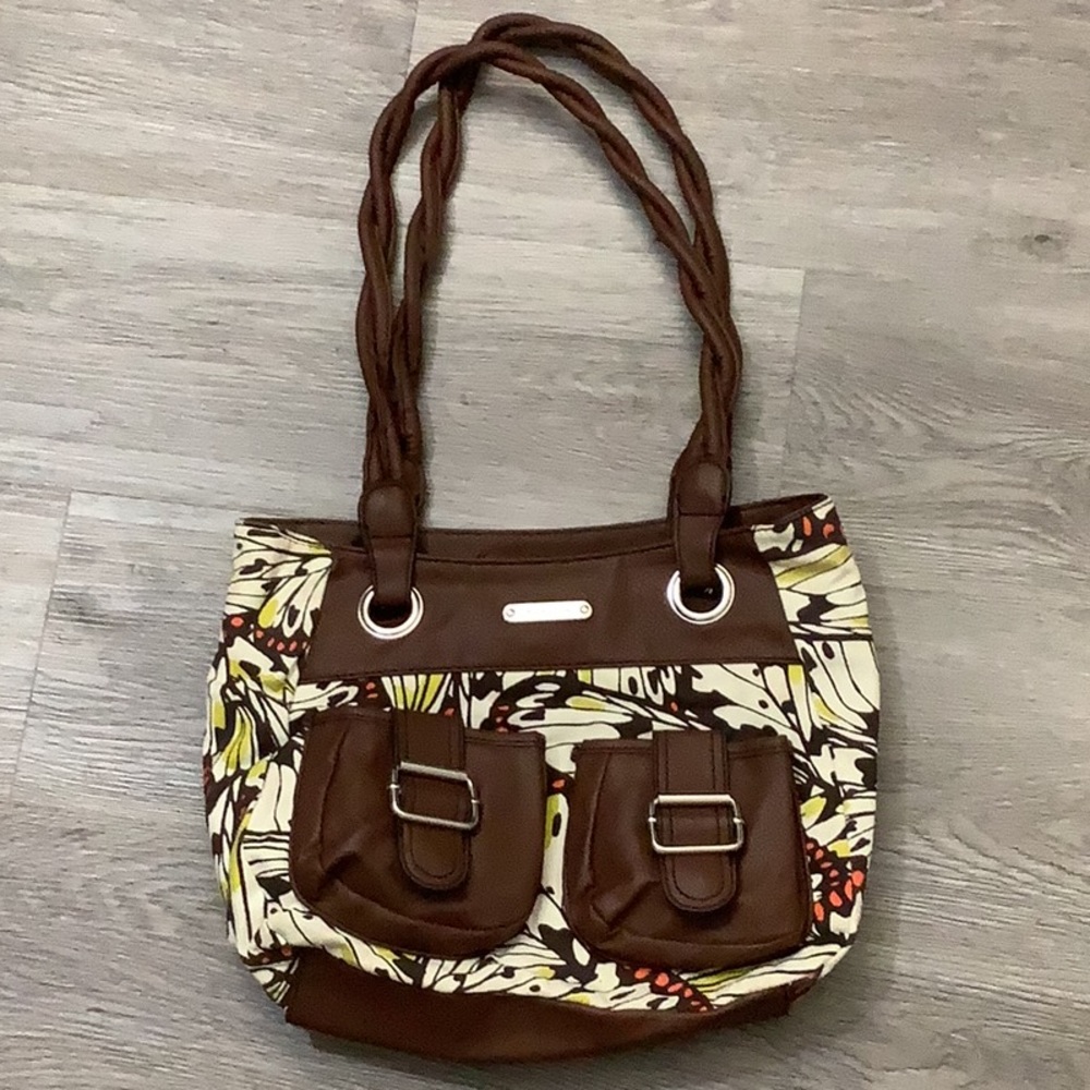 Jaclyn Smith Brown and Cream Floral Shoulder Bag